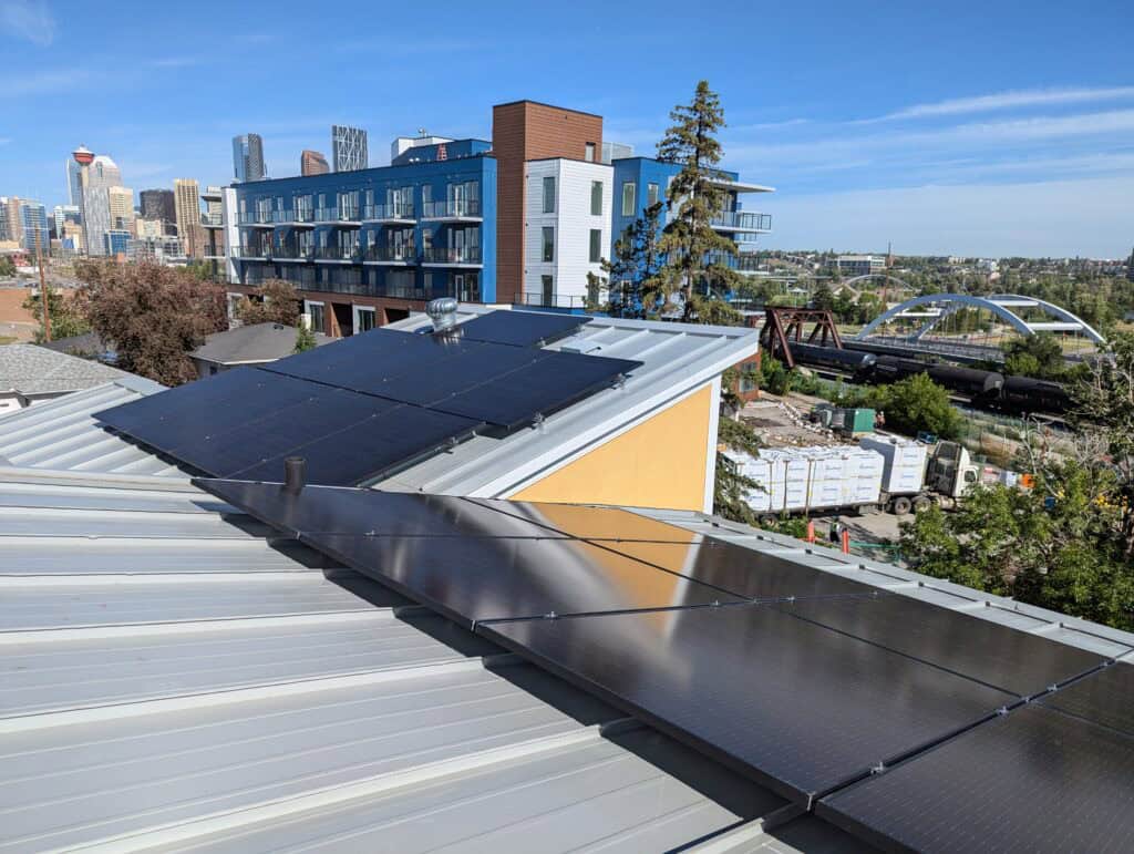 solar panels on a metal roof in Calgary