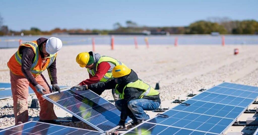 Commercial solar panels on a roof