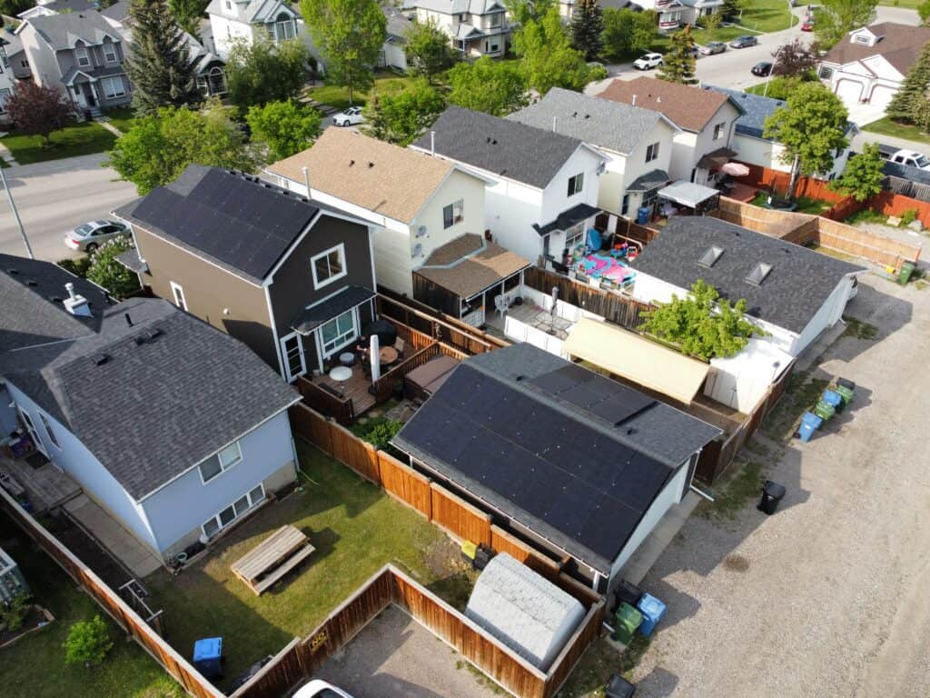 solar panel installation on a house and garage in Calgary